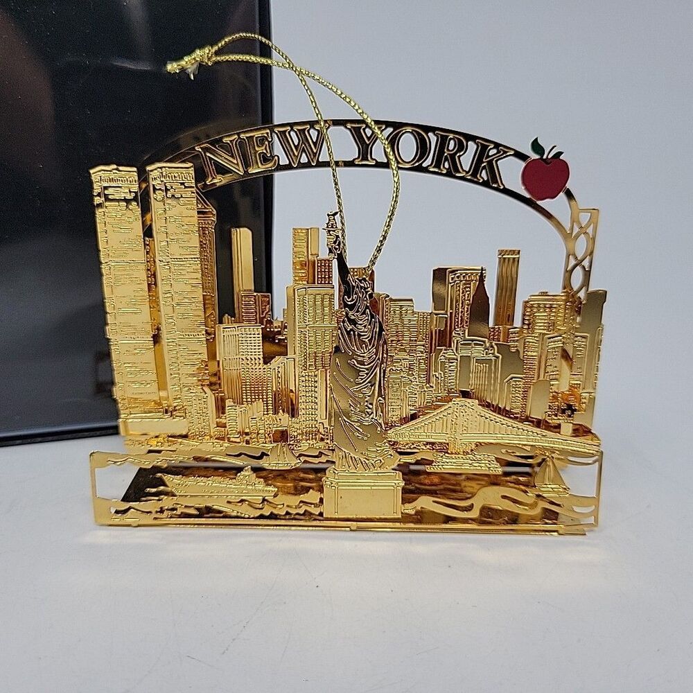 NEW YORK Skyline 3D Laser Cut Metal Ornament 4" X 3" Gold Tone
